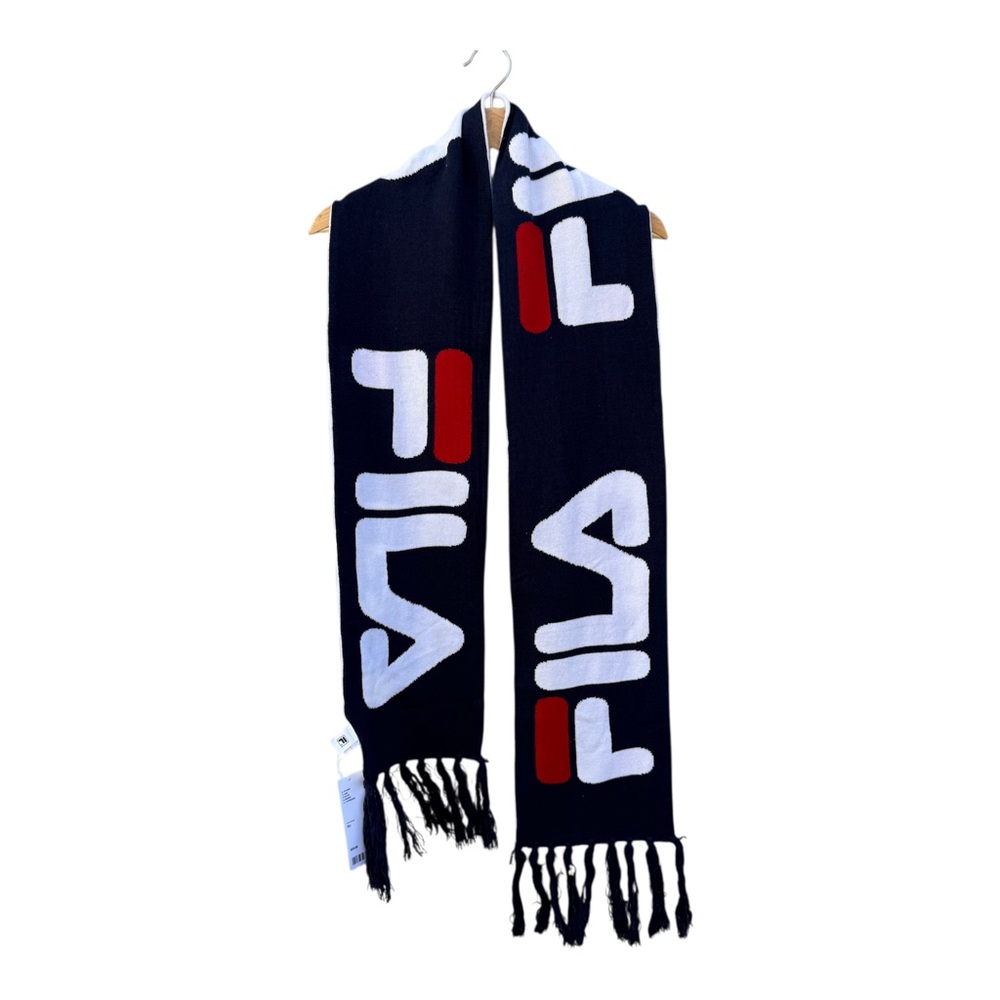Fila Navy Blue Knit Scarf with White Logo and Red Accents